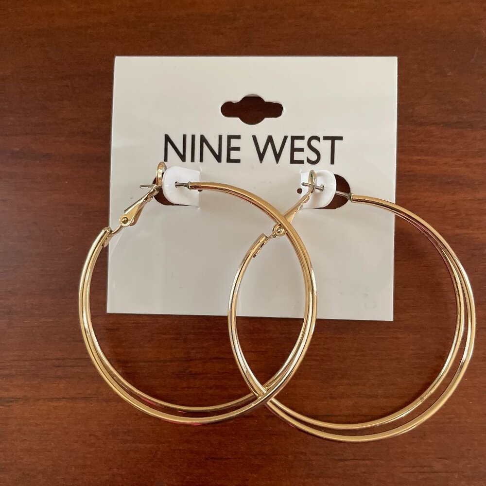 Bundle 3 for $12.Nine West Gold Tone Double Hoop Earrings.